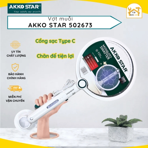 Vợt muỗi điện, đèn bắt muỗi thông minh gấp gọn  2 trong 1, 2 lớp lưới bảo vệ, đế sạc cổng Type C Akko Star AK502673