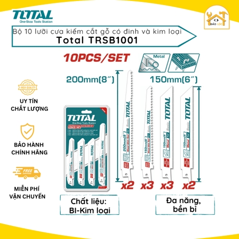 Bộ 10 lưỡi cưa kiếm cắt gỗ có đinh và kim loại TRSB1001 Total - Hàng chính hãng.