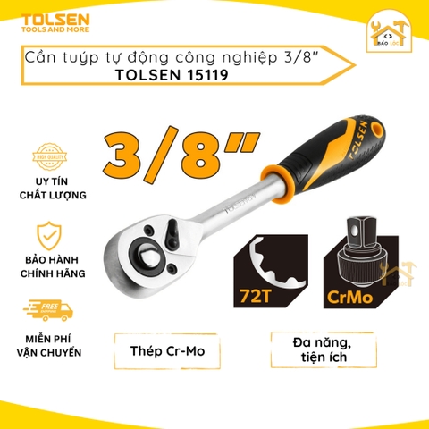 Cần típ cán thẳng công nghiệp 3/8 inch TOLSEN 15119 | Cần siết lực tự động, thép cứng CrMo chắc chắn