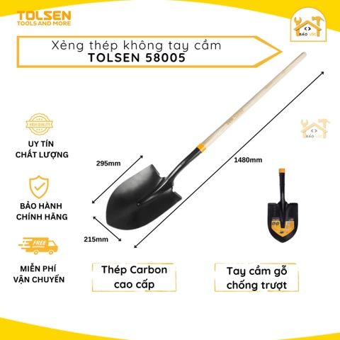 Xẻng thép không có tay cầm TOLSEN 58005, Thép Carbon cao cấp - Hàng chính hãng.