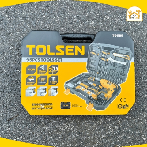 Bộ Dụng Cụ Gia Đình 94 Chi Tiết kèm Máy Khoan Điện Đầu Kẹp 13 ly 710W Tolsen 79685 - Hàng chính hãng.