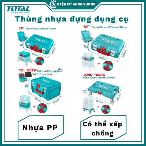 Thùng đựng đồ nghề Total xếp chồng TPBXS101, TPBXS102, TPBXS103, THTWB61001 - Hàng chính hãng