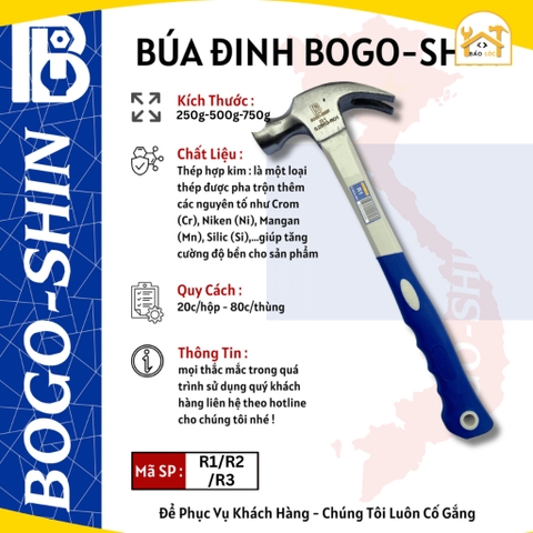 Búa nhổ đinh 250g, 500g, 750g Bogo-Shin R1, R2, R3.