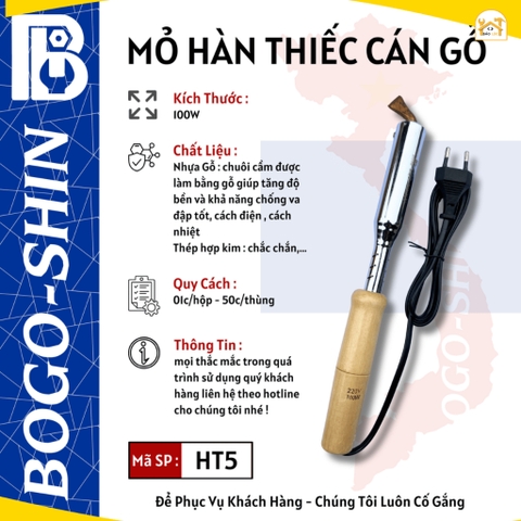 Mỏ hàn thiếc cán gỗ 60W, 80W 100W BOGO-SHIN.