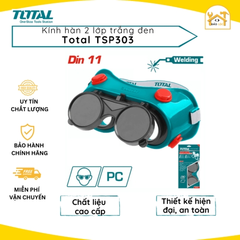 Kính hàn 2 lớp trắng đen Total TSP303 | Thân PVC mềm dẻo, Thiết kế thông gió, Độ tối 8, Dễ sử dụng - Hàng chính hãng.