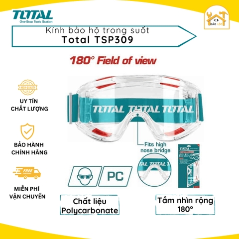 Kính bảo hộ TOTAL TSP309 Tầm nhìn rộng 180° độ trong suốt cao, thoải mái khi đeo - Hàng chính hãng