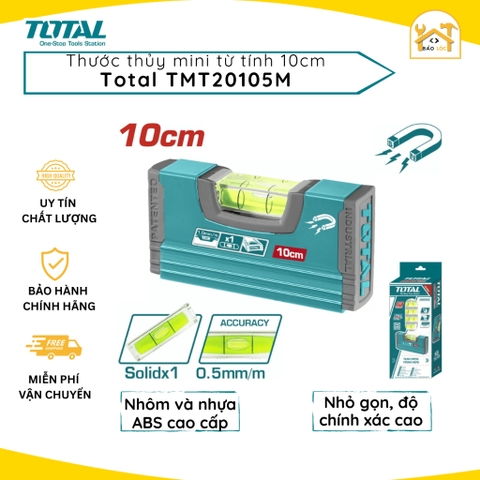 Thước thủy mini từ tính TOTAL TMT20105M chiều dài 10cm, lọ thủy ngân chống sốc 0.5mm/m, độ dày 1.5mm