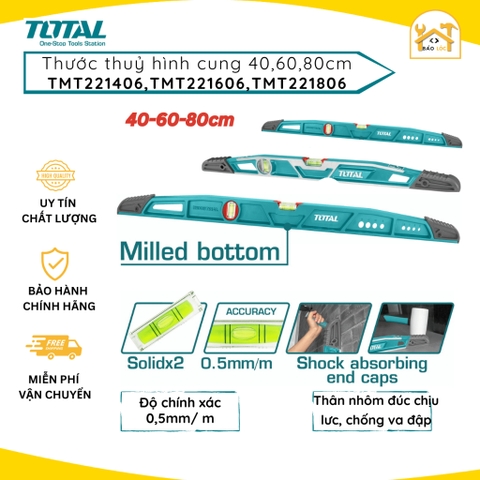 Thước thuỷ hình cung 40cm,60cm,80cm Total TMT221406/TMT221606/TMT221806 - Hàng chính hãng.