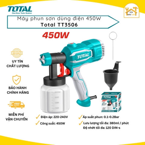 Máy phun sơn dùng điện TOTAL TT3506 , công suất 450W, lưu lượng tối đa 380ml/phút - Hàng Chính hãng