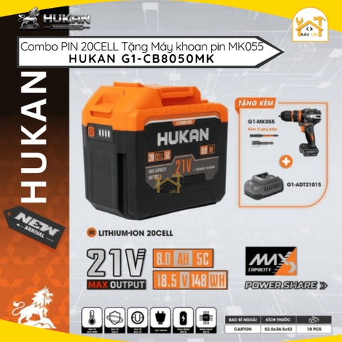 Tặng kèm thân khoan G1-MK055/ thân mài G1-AG610J Combo phụ kiện sạc 15 cell G1-CB8050MK/G1-CB8050AG