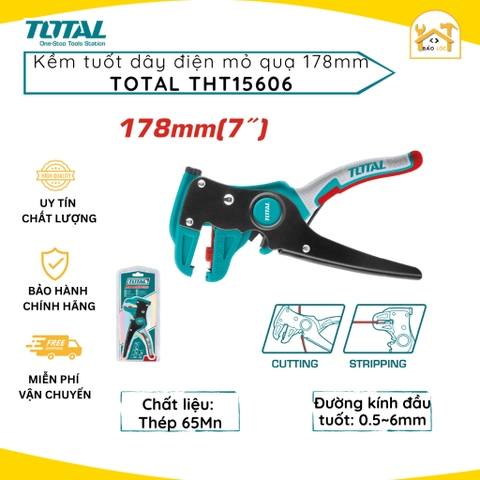 Kìm tuốt dây điện mỏ quạ Total THT15606 kìm cắt, kẹp có thể tuốt nhiều lõi, tuốt đầu hoặc giữa dây - Hàng chính hãng.