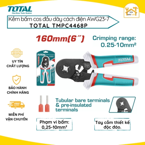 Kềm bấm cos đầu dây cách điện AWG23-7 Total THCPG2510 - Hàng chính hãng.