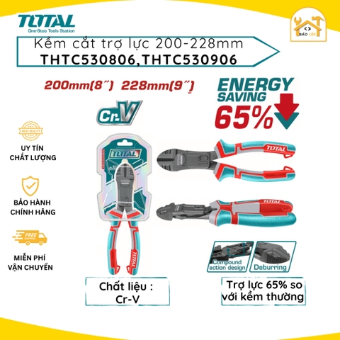 Kìm cắt trợ lực Total THTC530806 THTC530906 Tiết kiệm 65% sức, kích thước 200mm - 228mm, kìm cắt dây điện - Hàng chính h