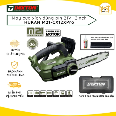 Máy cưa xích dùng pin 21V Dekton M21-CX12XPRO (Chưa pin & sạc), Lam Xích Phổ Thông, Tốc Độ Cắt 10m/s - Hàng chính hãng