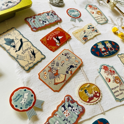 Các mẫu flake sticker hộp thiếc Alice in Wonderland by Shinzi Katoh