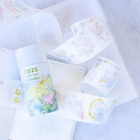 [Siêu phẩm] Chiết 1 tháng lịch năm 365 ngày dạng sticker cuộn Dodolulu | chất washi có đế | có đường cắt sẵn