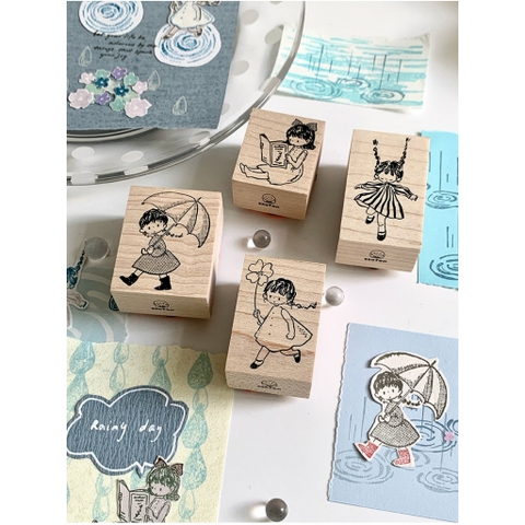 Các mẫu stamp gỗ cô gái chủ đề Rainy Day hãng Molinta