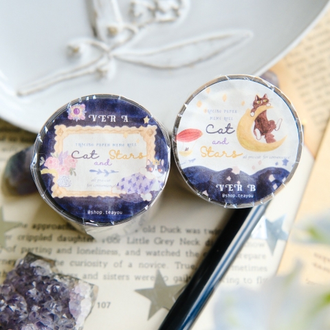 Giấy note cuộn chất Tracing (giấy can) - bế sẵn Cat and Stars Ver A và B | original by teayoushop