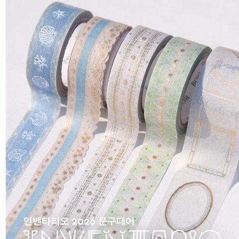 [2026] [Chiết 1m] Các mẫu washi ép nhũ Hologram vàng/ bạc Summer Collection hãng BOKI | Hàn Quốc