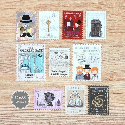 Các mẫu stamp sticker có nhũ/ cán lomo kèm hộp diêm đựng Shinzi Katoh | Chính hãng Nhật Bản