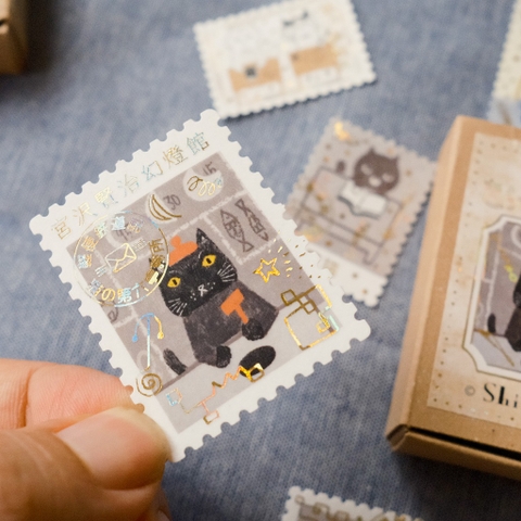 Các mẫu stamp sticker có nhũ/ cán lomo kèm hộp diêm đựng Shinzi Katoh | Chính hãng Nhật Bản
