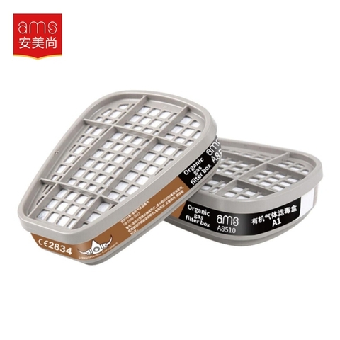 A8510 Toxic Filter Cartridges (pair of 2, brand: AMS, for organic gases such as paint fumes, gasoline, acetone; certified CE 2834 EN14387:2021 and GB2890-2022; for dual-cartridge respirator masks) mặt nạ phòng độc