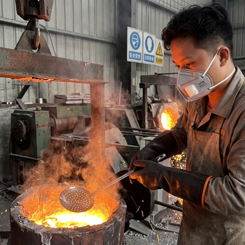 Combo khẩu trang và găng tay cao su sản xuất luyện kim nhôm (25 cái + 1 đôi)