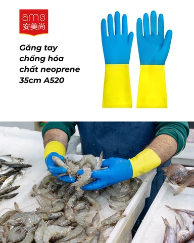 Găng tay Ams chống Axit - Kiềm bằng cao su Chloropren Neoprene xăng dầu model: A520