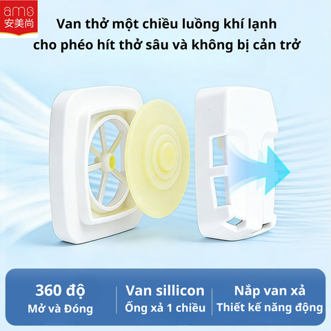 Khẩu trang hoạt tính có van KN95, quy cách A9541V (AMS, đóng gói riêng lẻ, có móc cài qua đầu, hộp 25 cái)