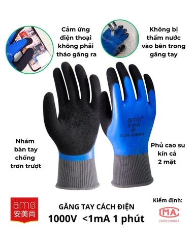 Găng tay cách điện dòng rò 1000V cho thợ điện mặt trời, thợ camera, thợ điện sửa chữa đèn