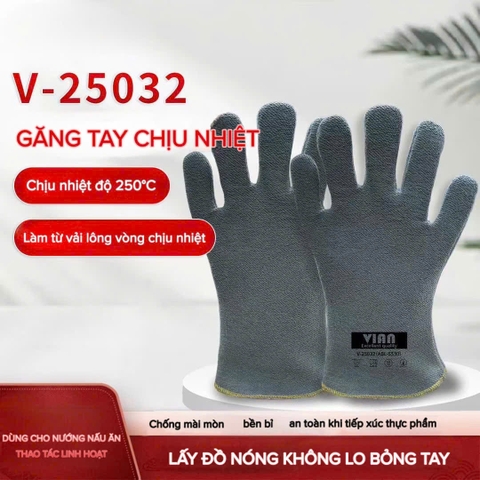 Găng tay chịu nhiệt 250 độ màu xám tro lông chuột V-25032