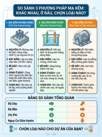 Phân Biệt Mạ Kẽm Nhúng Nóng, Mạ Kẽm Điện Phân, Mạ Kẽm Cơ Học