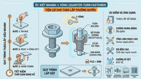 Ốc Xiết Nhanh ¼ Vòng (Quarter-Turn Fastener): Tiện Lợi Cho Tháo Lắp Thường Xuyên