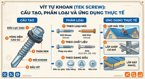 Vít Tự Khoan (TEK Screw): Cấu Tạo, Phân Loại Và Ứng Dụng Thực Tế