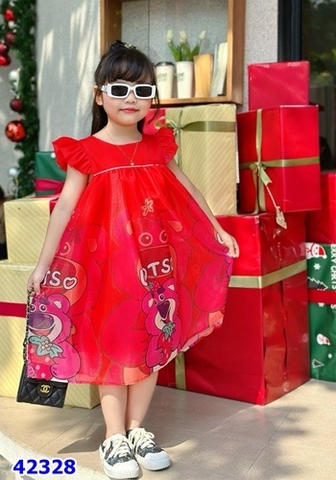 Đầm Sofia gấu dâu đỏ - size 18/24m