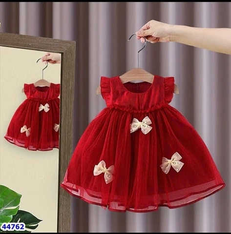 Đầm Mina đỏ đính nơ - size 4y