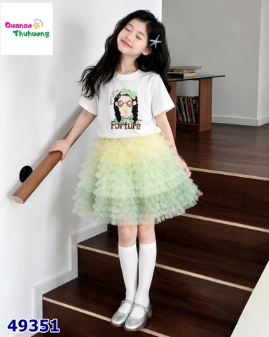 Set váy tutu xanh, áo trắng áo cô gái