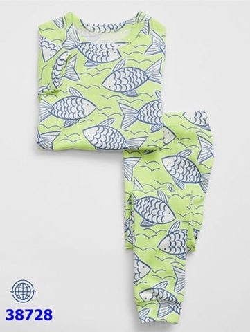 Bộ thun xanh lá in cá - size 12/18m