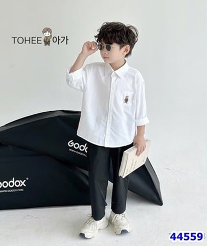 Bộ ToHee sơmi trắng thêu gấu - size 80