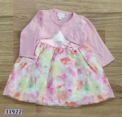 Set đầm+áo khoác Emma Rose hoa nhiều màu - size 3/6m