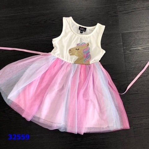 Đầm zuni&pink trắng ,tím sọc hồng xanh,unicorn-Size 6y