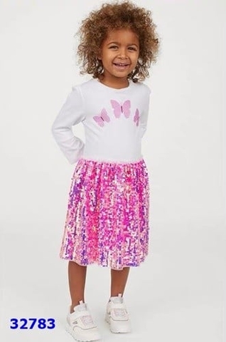 Đầm H&M trắng in bướm, đính cườm - size 2/3y