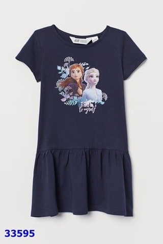 Đầm H&M xanh đen Anna & Elsa - size 4/6y