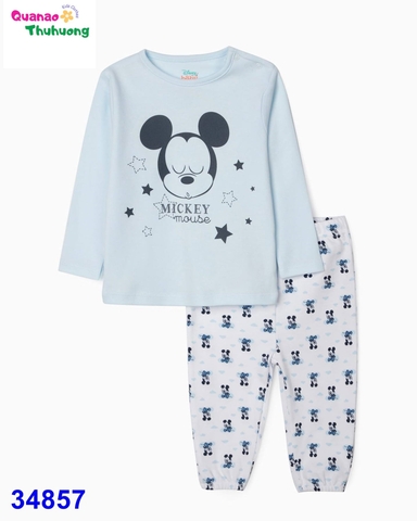 Bộ Disney xanh dương in mickey mouse- size 6-9m