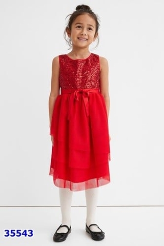 Đầm voan HM đỏ kim sa tầng - size 3-4y