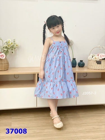 Đầm June xanh sọc trắng dâu - size 1y