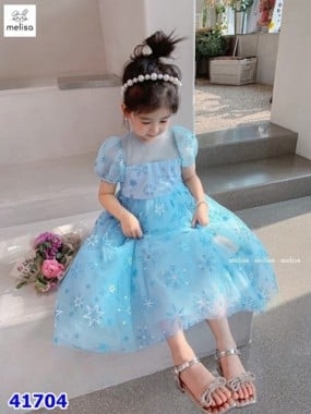 Đầm Melisa bông tuyết xanh - size 10-11y