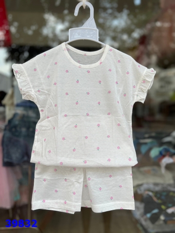 Bộ Chummy xuất Hàn trắng táo hồng - size 110
