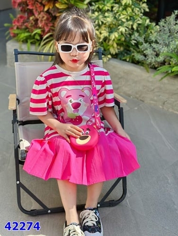 Đầm Miakid sọc hồng gấu dâu - size 12-18m