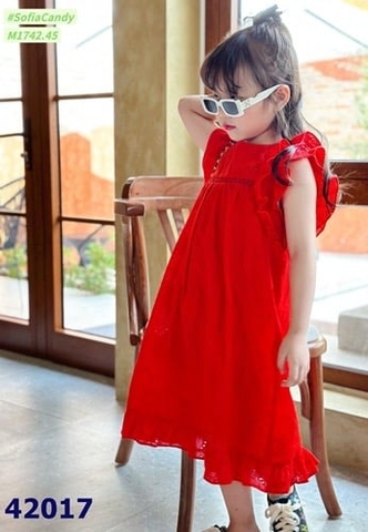 Đầm Sofia đỏ dập hoa - size 10y